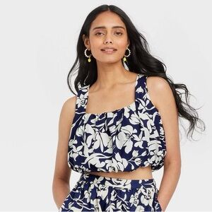 A New Day Women's Bubble Tank Top Navy Floral S